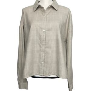 Tuckernut Cream Plaid Button Down Long Sleeve Top XXL Cropped 100% Cotton